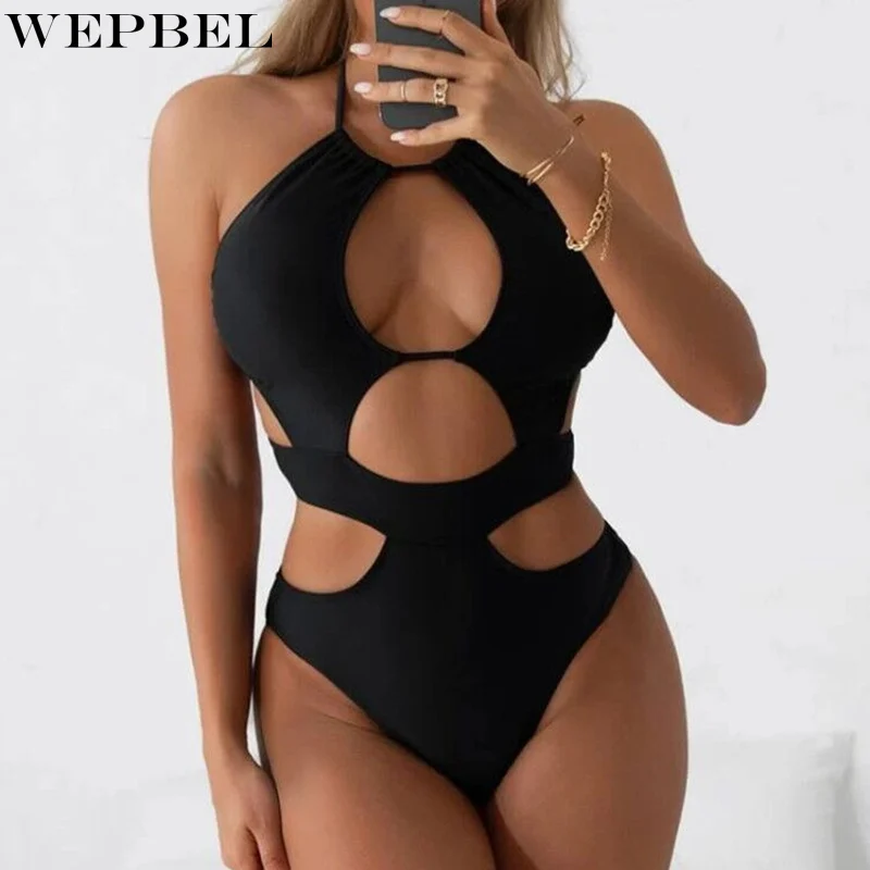 

WEPBEL женская сексуальная пляжная одежда с вырезами, женский летний элегантный облегающий купальник без рукавов с лямкой на шее