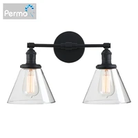 permo double sconce light industrial wall light with dual 7 3 inch cone clear glass lampshade