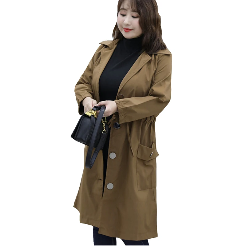2020 большой размер тонкий Тренч Женский Весна Осень Повседневный однобортный