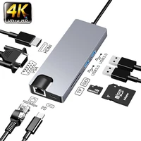 type c 8 in 1 docking station usb cable collector to hdmivga extension with network card hub converter for computer pc laptop