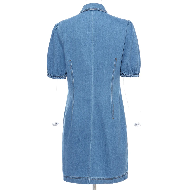 Для женщин джинсовая рубашка летнее платье с бантом Высокая Талия Джинсовая