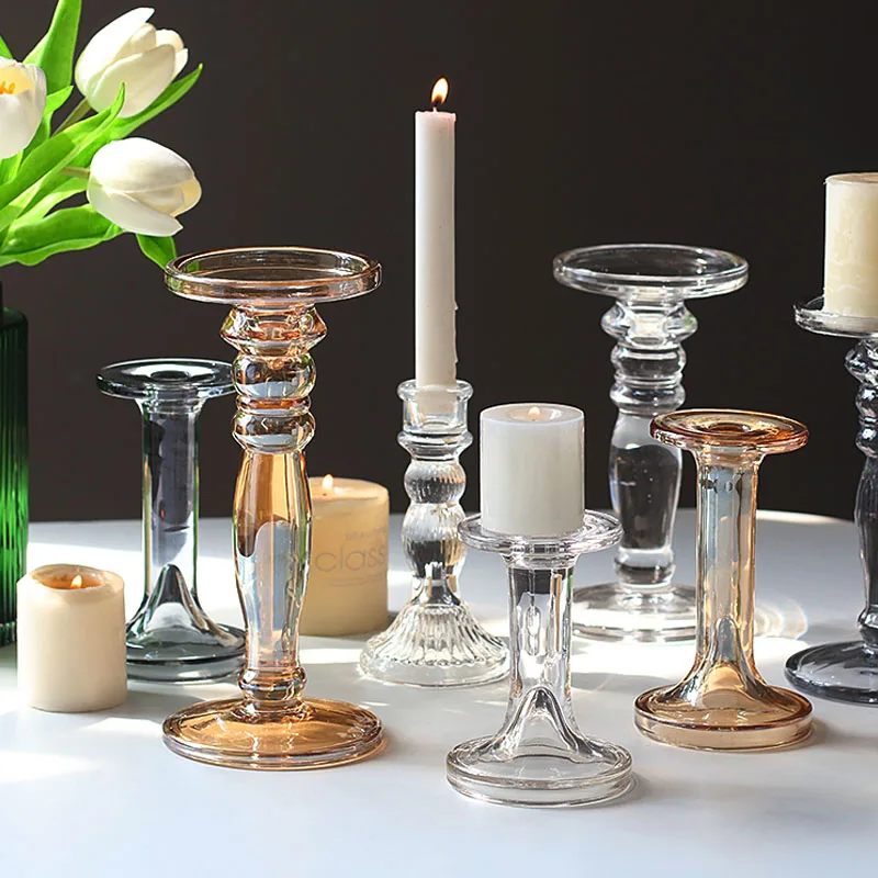 

Minimalist Glass Candlestick Home Decor Retro Candlelight Dinner Lamp Props Modern Candle Holder Romantic Decoration Furnishings