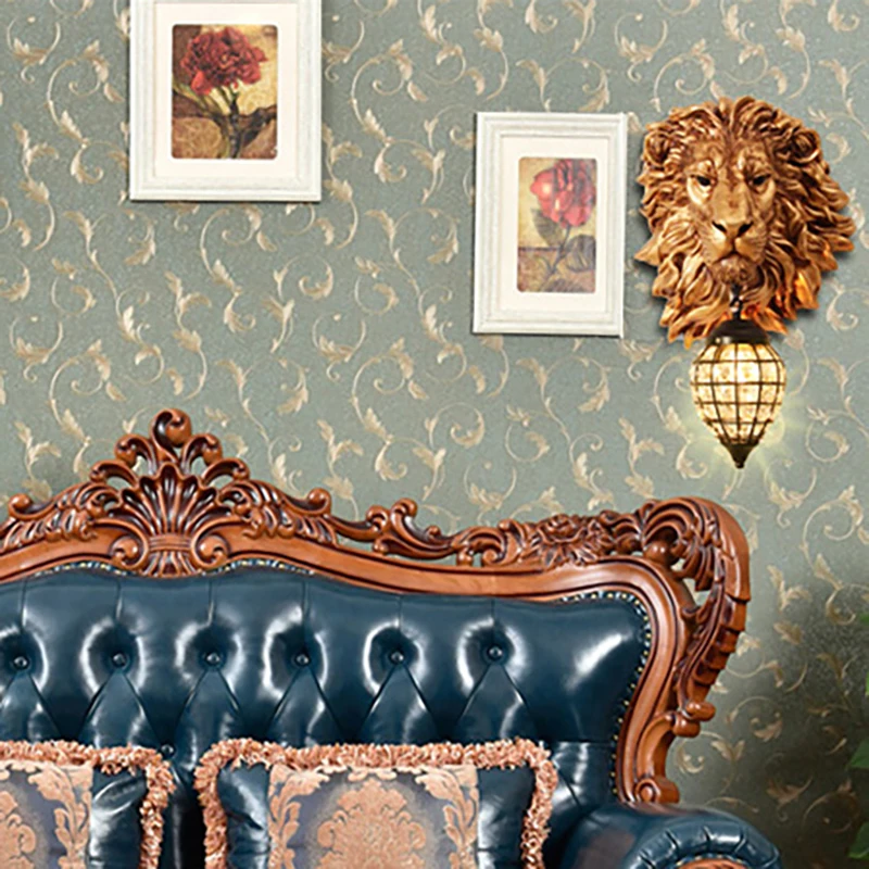 

Modern Luxury Gold Lion Wall Lights Resin Animal Lion Head Art Wall Lamp Bedroom Indoor Lighting Kitchen Art Decor Wall Sconce