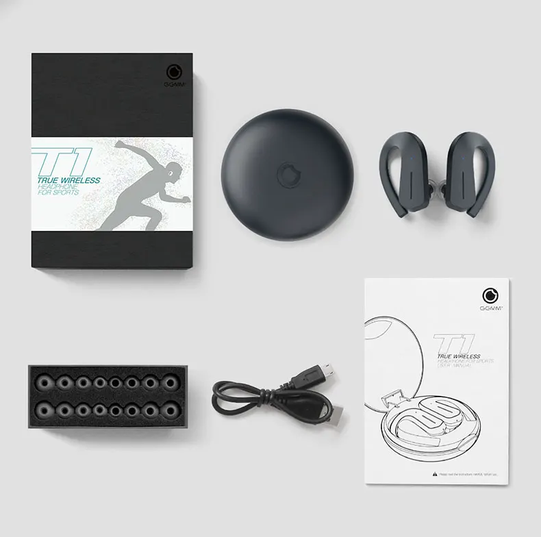 GGMM T1 Bluetooth наушники спортивные TWS беспроводные наушники BT V5.0 IPX7 водонепроницаемые 10 мм динамический круг HIFI Звук 36 часов время воспроизведения