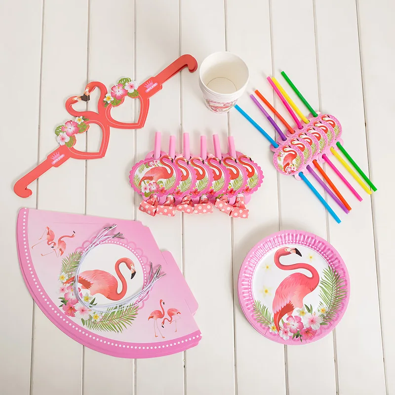 

Новый набор для дня рождения с фламинго, декоративная одноразовая посуда с подносом, бумажный колпачок, чашка, принадлежности для девочек