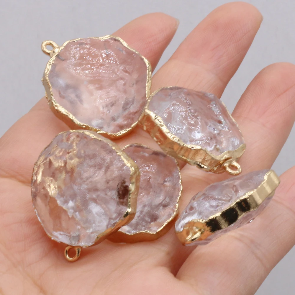 

Natural Fashion Semi-precious Stone Irregular Round Gold Plated Pendant DIY Pendant Making Necklace Bracelet Jewelry 25x25mm