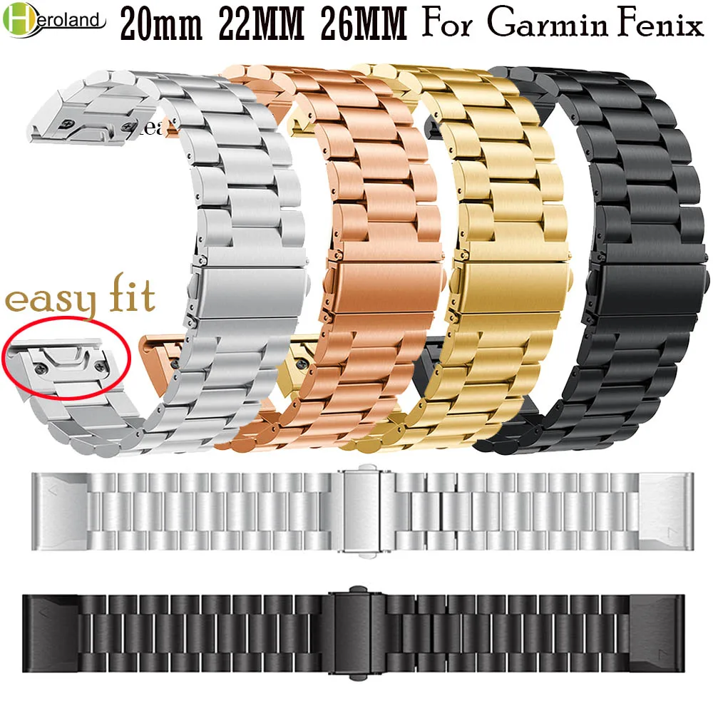Ремешок для часов из нержавеющей стали Garmin Fenix 6 6X 6S /5S 5X 5 Plus 3 HR 26 мм 22 20 сменный