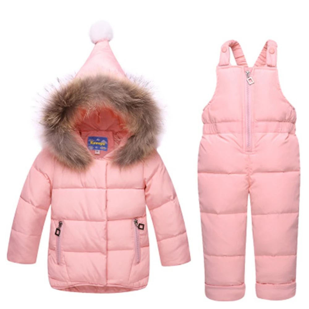Baby Girls Down Jacket Boys Winter Clothing Set Infants Fur Collar 2 Pieces Snowwear Hooded Suit New Wholesale Drop Shipping | Детская