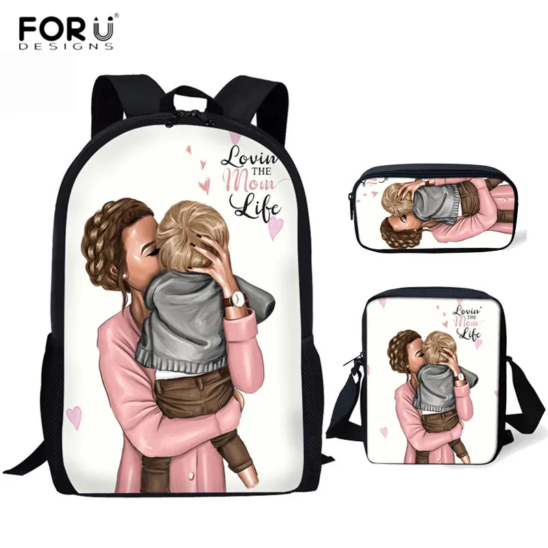 FORUDESIGNS/школьные сумки для супер мамы Harajuku Kawaii рюкзак для детей девочек Повседневный 3 шт. школьные сумки ортопедический рюкзак Mochilas - Цвет: HMA171CEK