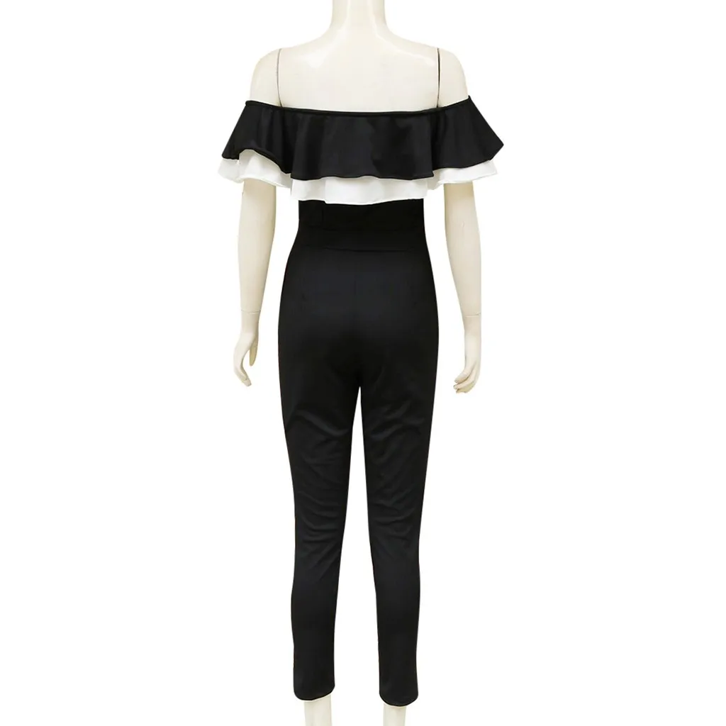

Women Jumpsuit Solid Off Shoulder Ruffle Skinny Slim Jumpsuit Casual Party Jumpsuit combinaison short femme #D