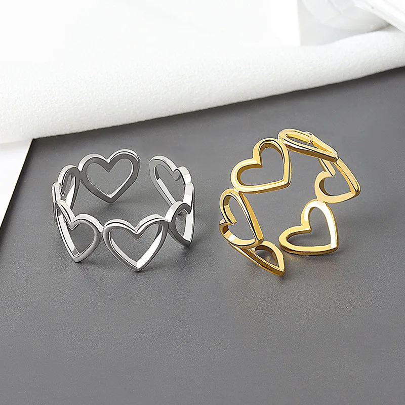 

YAOLOGE 925 Sterling Silver Korean Hollow Love Connection Ring Female Fashion Trend Couple Romantic Jewelry Wholesale