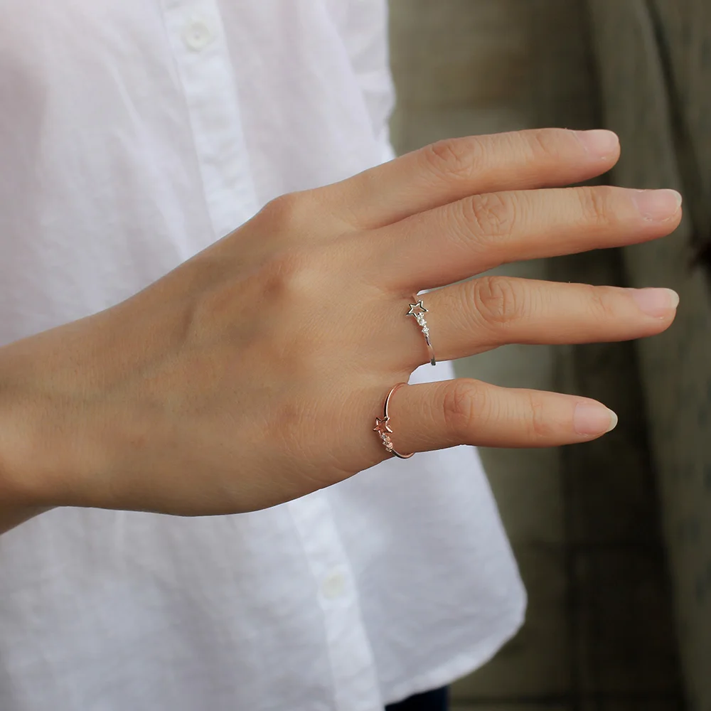 Женские кольца с полой звездой Trusta розовое серебро 925 пробы кубическим цирконием