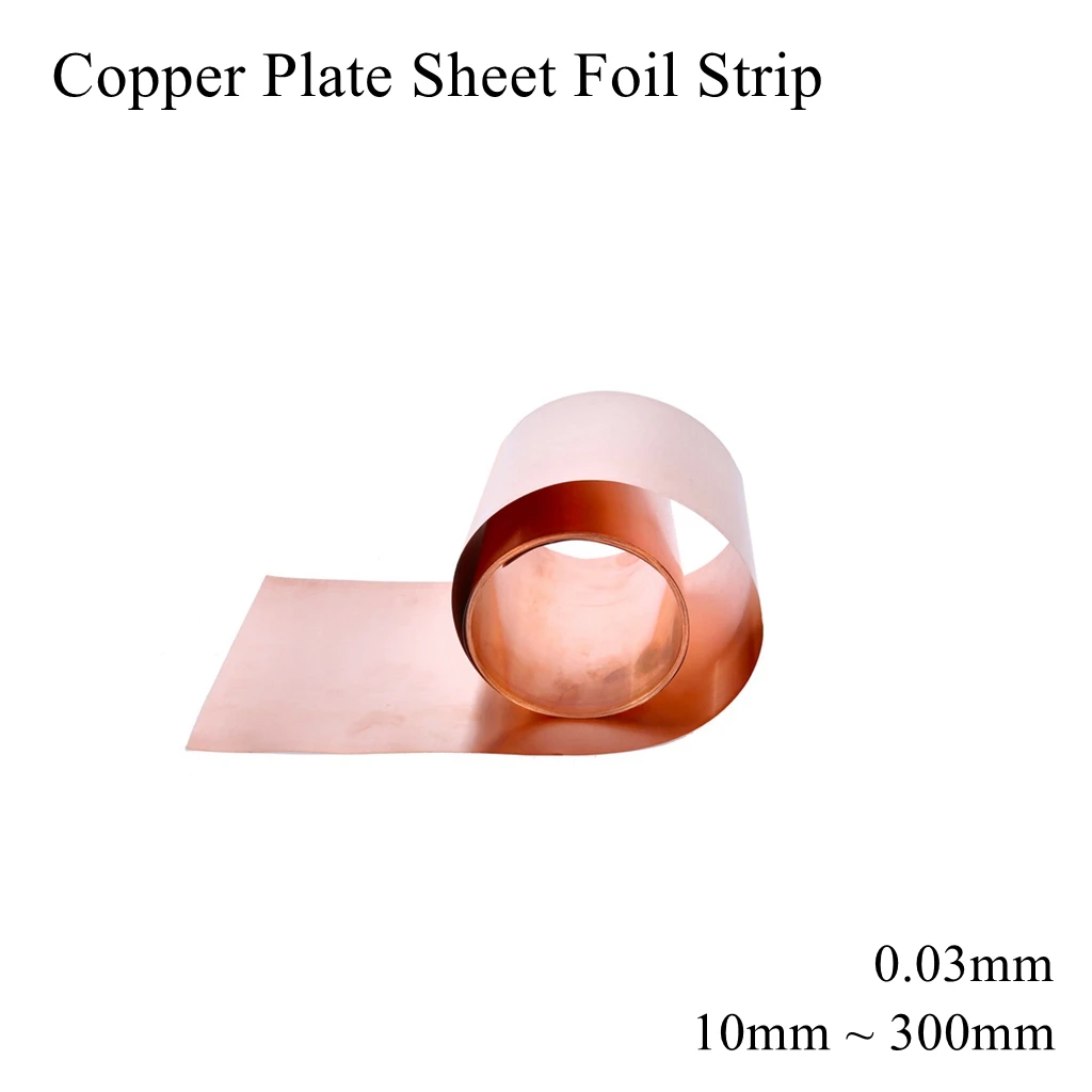Thickness 0.03mm x Width 10mm 50mm 100mm 200mm 300mm 99.9% Pure Copper Cu Metal Plate Sheet Foil Strip Band Belt Tape Strap 0.01