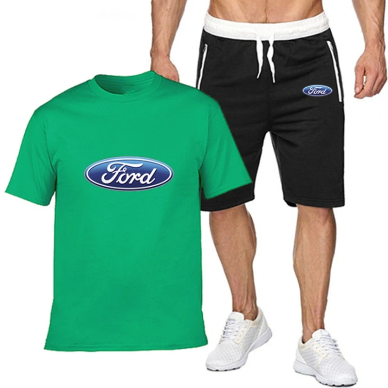 

Mens Short Sets for FORD Car Logo Printed Summer High Quality Cotton Sportswear 2Pcs Tshirt Shorts Tracksuit Man Brand Sets