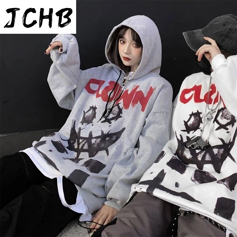 

2021 Korean Harajuku Hoodies Women Style Graffiti Hip Hop Long-sleeved Plus Velvet Thicked O-neck Oversized New Couple Sweatshir
