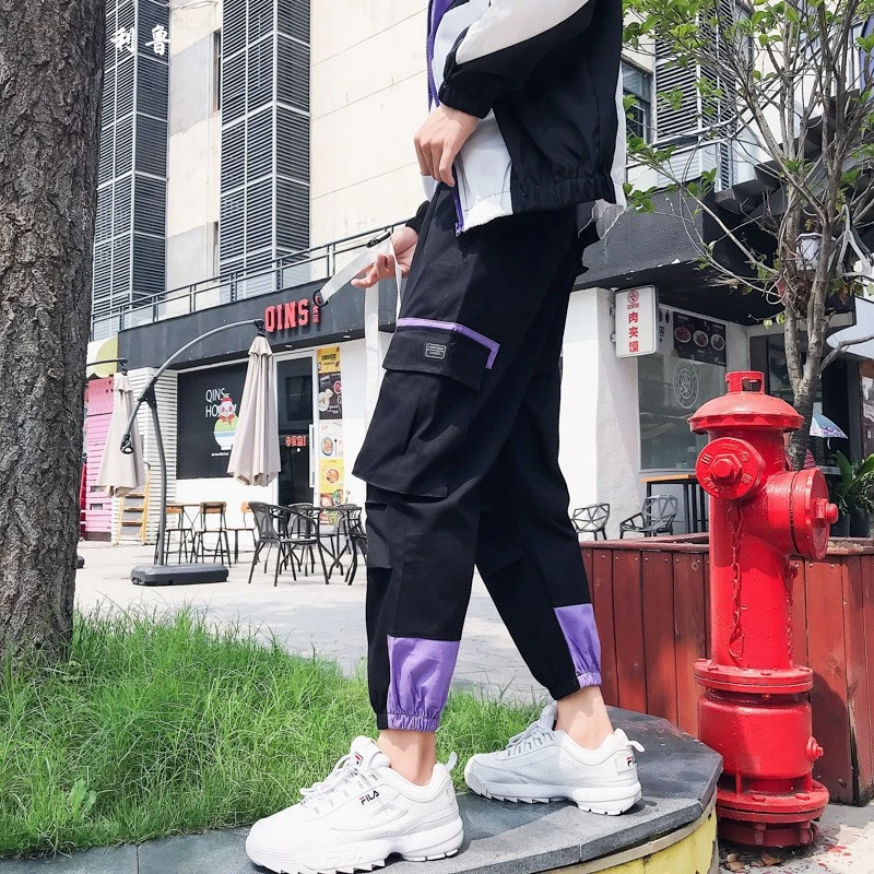 

Side Pockets Cargo Pants Men Hit color Casual Jogger Fashion Tactical Hip Hop Korean version Trousers Tide Harajuku Streetwear