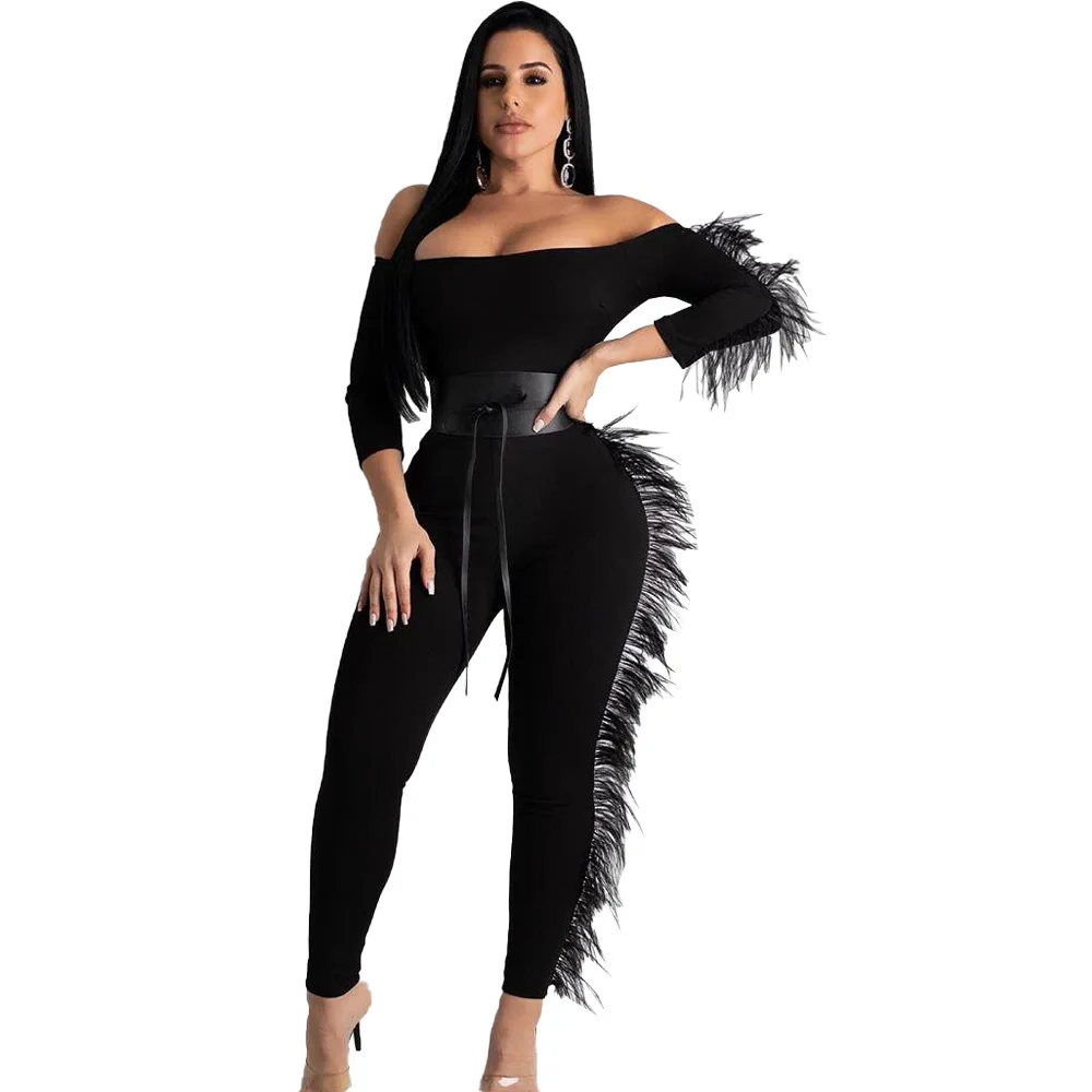 Женский комбинезон с открытыми плечами элегантный Облегающий длинным рукавом и