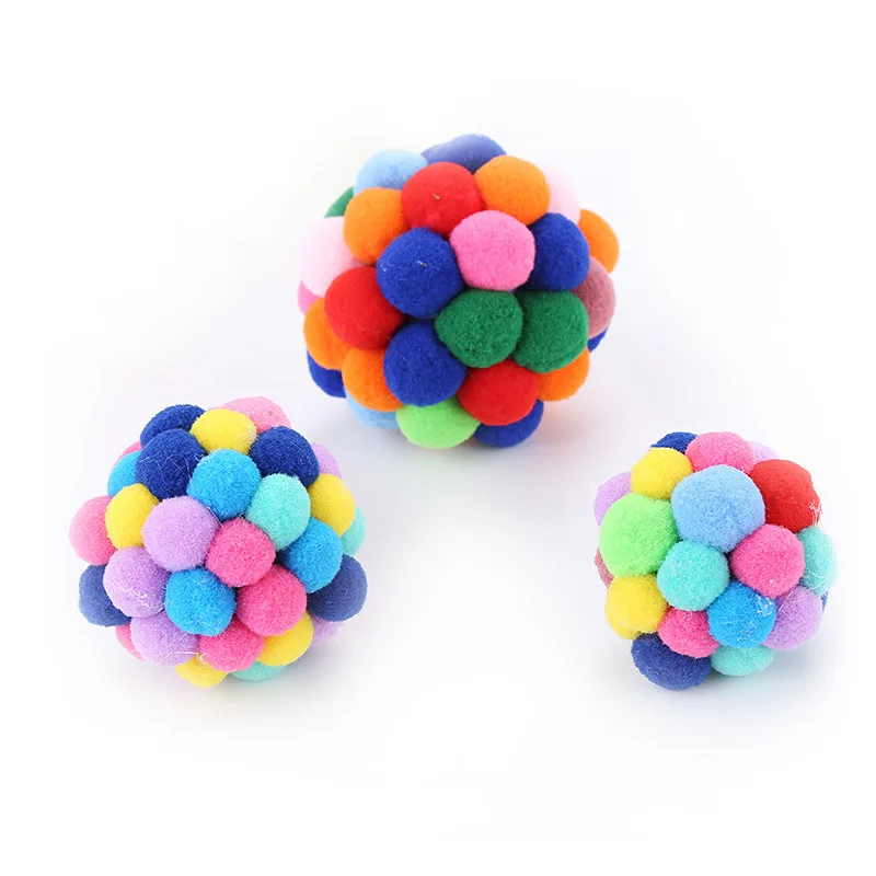 

Rainbow Ball Cat Toy Colorful Ball Interactive Pet Kitten Ball Training Pet Supplies Product PomPom