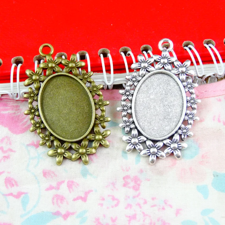 10 шт. античные бронзовые посеребренные овальные основа для кабошона 18 х25 мм |