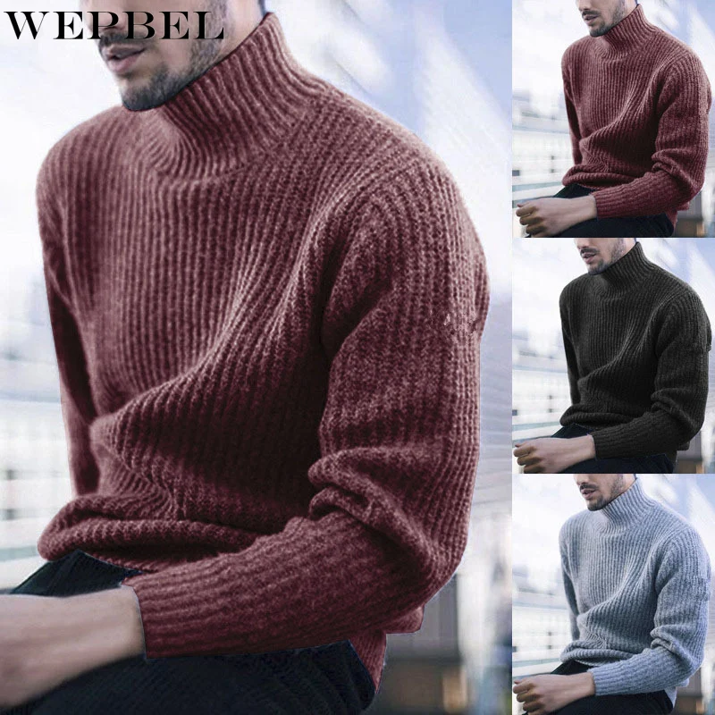 

WEPBEL Men Winter Autumn Knitted Pullover Sweater Top Male Casual Fashion Warm Thick Long Sleeve Turtleneck Knitwear