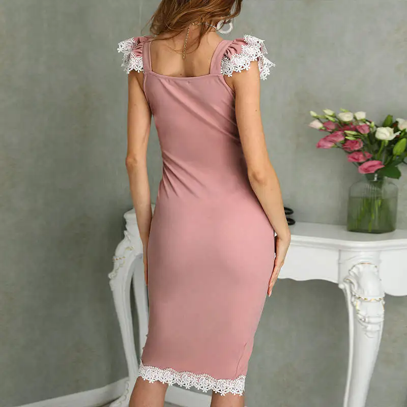 Женское платье пачка lunookvo кружевное миди с оборками на кнопках лето 2019|Женские