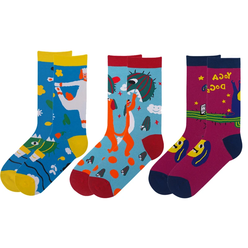 

Cartoon Yoga Element Jacquard Ladies Sweet Cute Socks 3 Pais A Lot High-quality Cotton Yarn