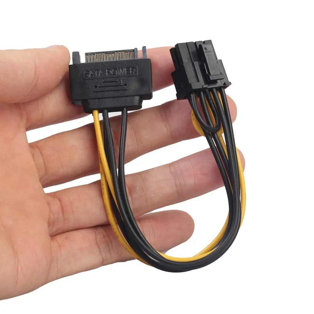 Одиночный SATA 15pin к 8pin (6 + 2) Кабель адаптер Powr 20 см PCI E кабель питания 15 контактный 8