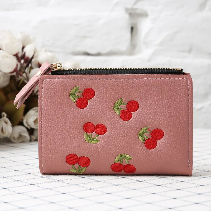 JIULIN Cherry Embroidery Short Wallet for Women Girl Mini Cute Coin Purse Card ID Holder Female Small Leather Money | Багаж и сумки