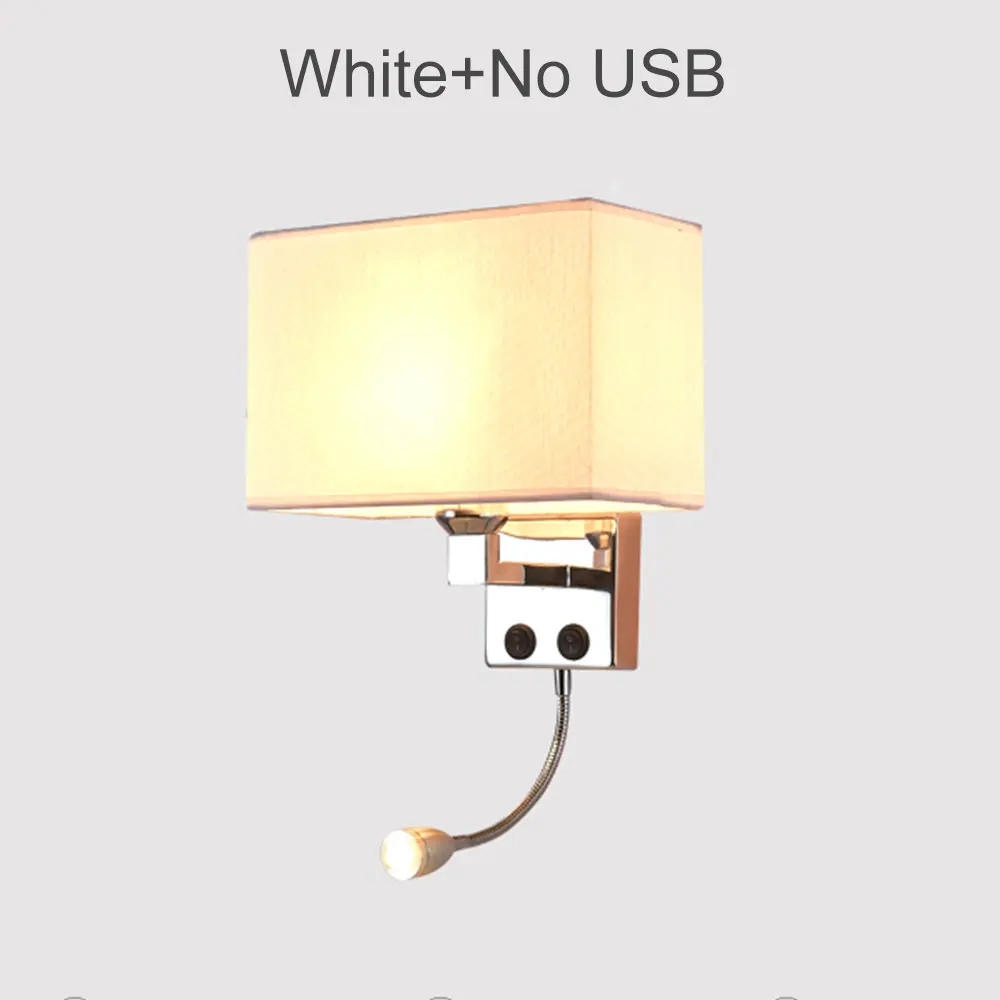 White No USB Светодиодный настенный светильник E27, современный прикроватный настенный светильник для спальни, гостиной, 7 Вт, 85-265 в, светильник для внутреннего ночного освещения - Цвет абажура: White No USB