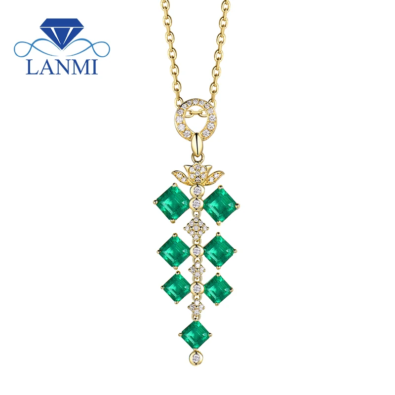 Женский кулон с изумрудами LANMI ожерелье из натурального золота 18 К натуральными