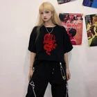 Женская Винтажная футболка в стиле хип-хоп, топы с принтом китайского дракона в стиле Харадзюку, футболка оверсайз с коротким рукавом и круглым вырезом, Готическая уличная одежда