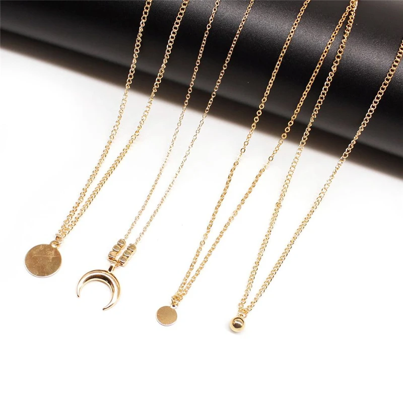 2020 New Bohemian Multilayer Pendant Necklace For Women Charm Golden Moon Round Jewelry Accessories Ketting best friend necklace | Украшения