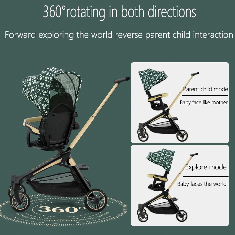 

New High Landscape Baby Stroller 3 In 1 Carriage Aluminum Alloy Strong Frame Pram Foldable Stand Sunshade Baby Stroller With