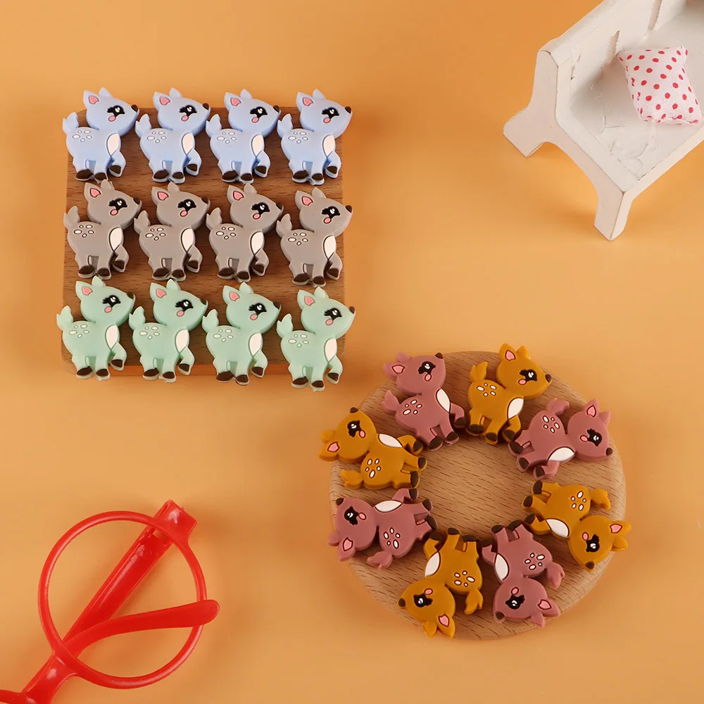 Kovict-Cuentas de silicona con forma de peque&ntilde;o ciervo, mordedor Molar para beb&eacute;, cadena de chupete, accesorios de joyer&iacute;a, juguetes masticables, 50/100 Uds.-3