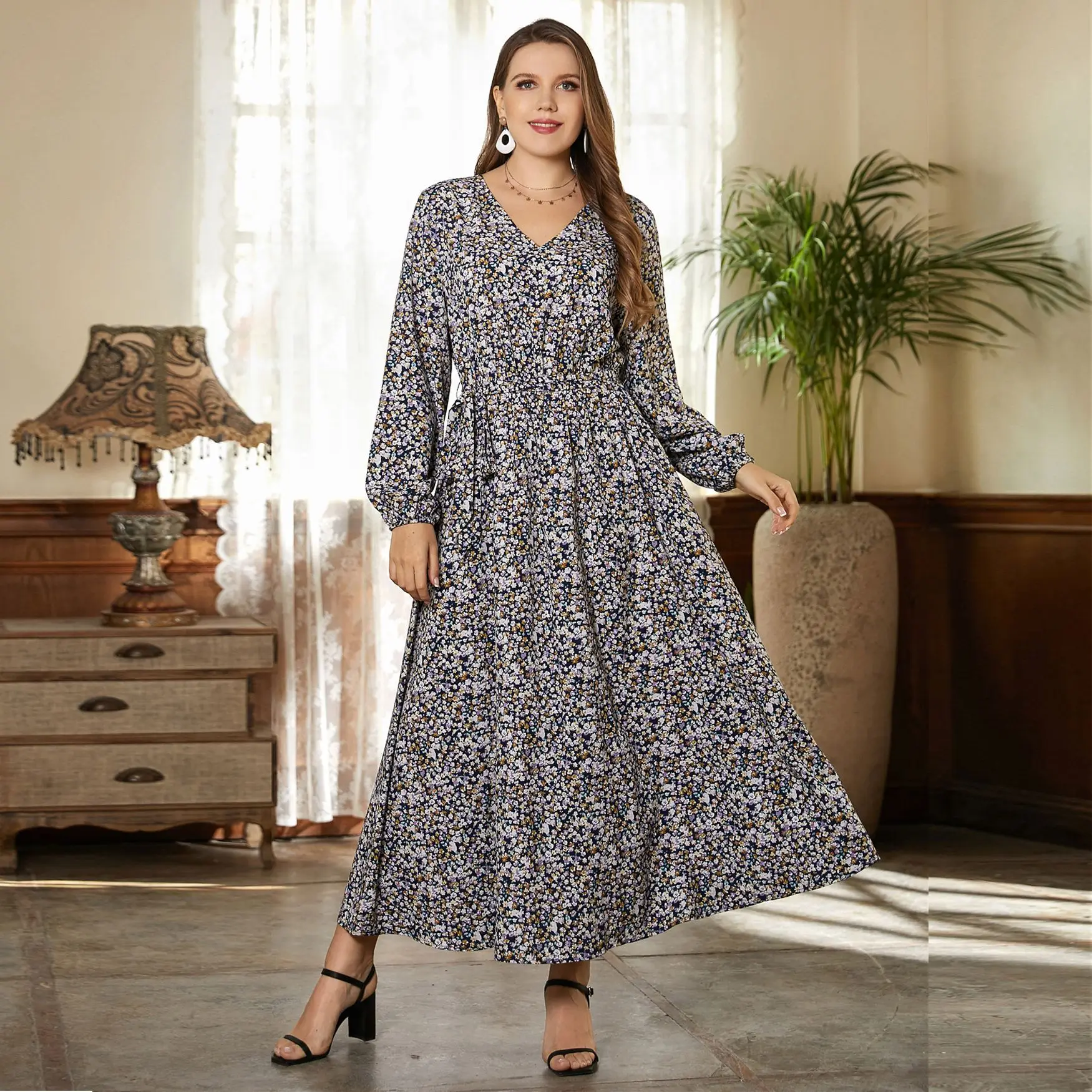 

Европейское и американское модное платье, длинная юбка в мусульманском стиле Среднего Востока, стройнящее Платье с принтом