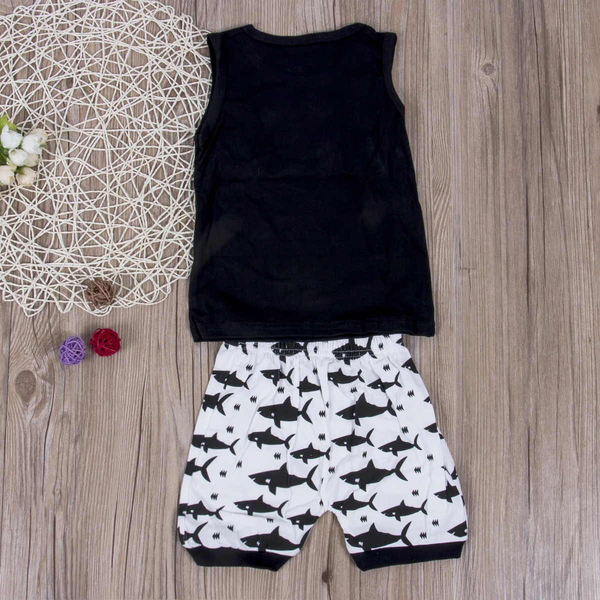 

2019 Summer Cute Baby Clothes Set Infant Toddler Boys Casual Cotton Sleeveless Black Tops Shorts Outfits 2Pcs Set 0-24M