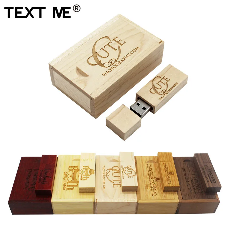 Usb флеш накопитель с логотипом TEXT ME Carbonized bamboo walnut wooden + box 4 ГБ 8 16 32 64 usb 2 0 подарок для