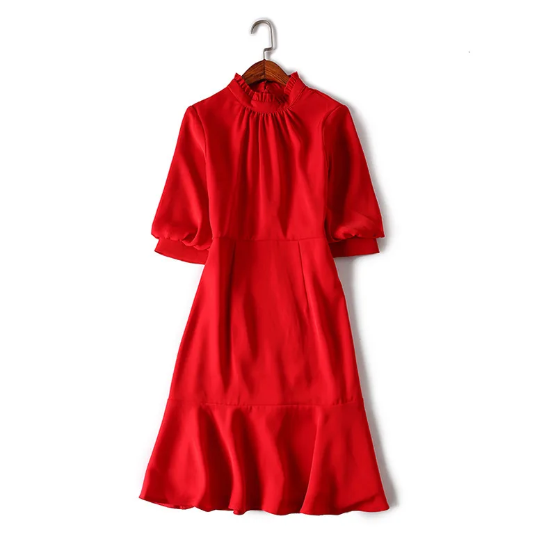 

2020 Women's Casual Spring Summer Dress Solid Green Red Dress Female Elegant Dresses For Women vestidos verano WYQ1070 es