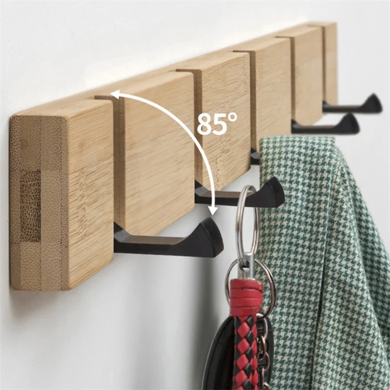 Foldable Coat Rack Bamboo Hallway Hat Hook Hanger Bedroom Door Wall-Mounting Hook Corner Room Kitchen Toilet Wall Brack Hook