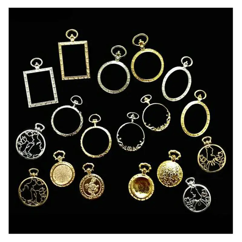 

5pcs Lace Square Pocket Watch Bezel Round Oval Metal Frame Jewelry Findings Pendant Accessory DIY Charms Handmade UV Resin Craft
