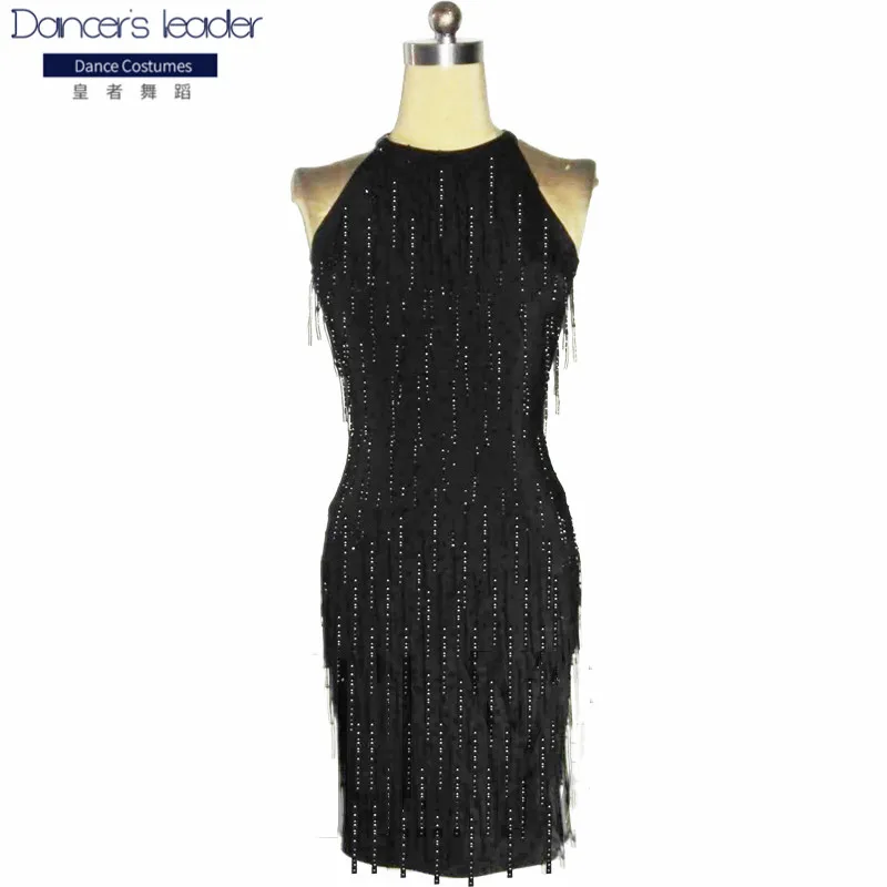 

Женское платье для латиноамериканских танцев, черное кружевное черное платье с бахромой и кисточками для клувечерние, 2020