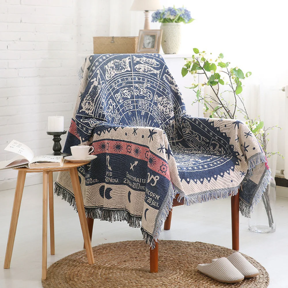 

Europe Style Bohemian Sofa Throw Blanket Cotton Thread Knitted Blanket with Tassel Geometry Sofa Cover Bed Blanket Home Decor