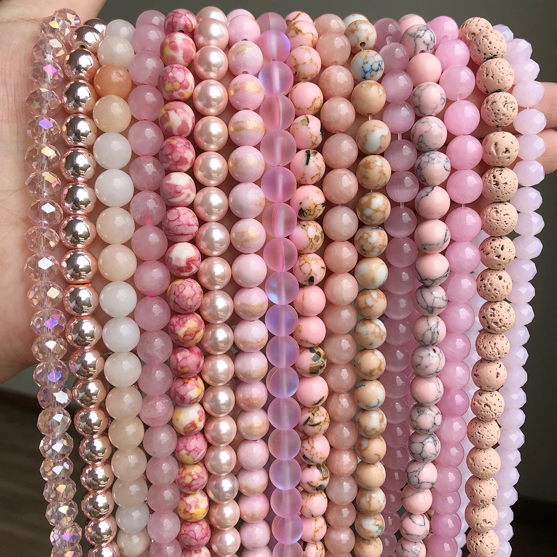 

Natural Stones Rose Quartzs Pink Crystal Cat Eye Howlite Jades Round Loose Waist Charms Beads for Jewelry Making DIY Bracelet