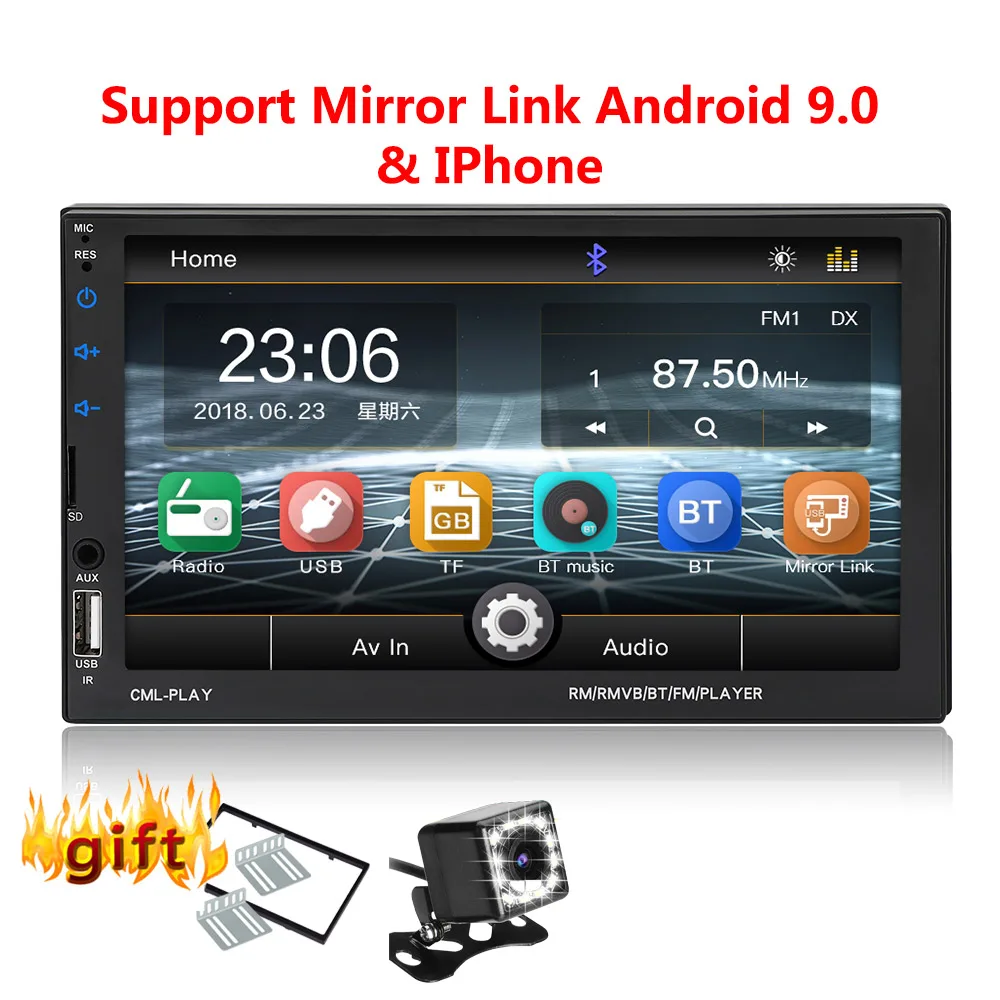 with 12 led 2 Din автомагнитола Bluetooth mirrorlink 2din Автомагнитола 7 ''MP5 плеер Автомобильный Монитор автомобильный аудио для камеры заднего вида пульт дистанционного управления - Цвет: with 12 led
