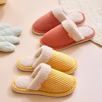 winter women home cotton slippers non slip soft short plush slides warm hairy flat shoes couples corduroy skin friendly slippers