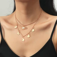 new simple and fresh multi layer butterfly pearl necklace for women korean fashion necklaces party jewelry accessories gifts