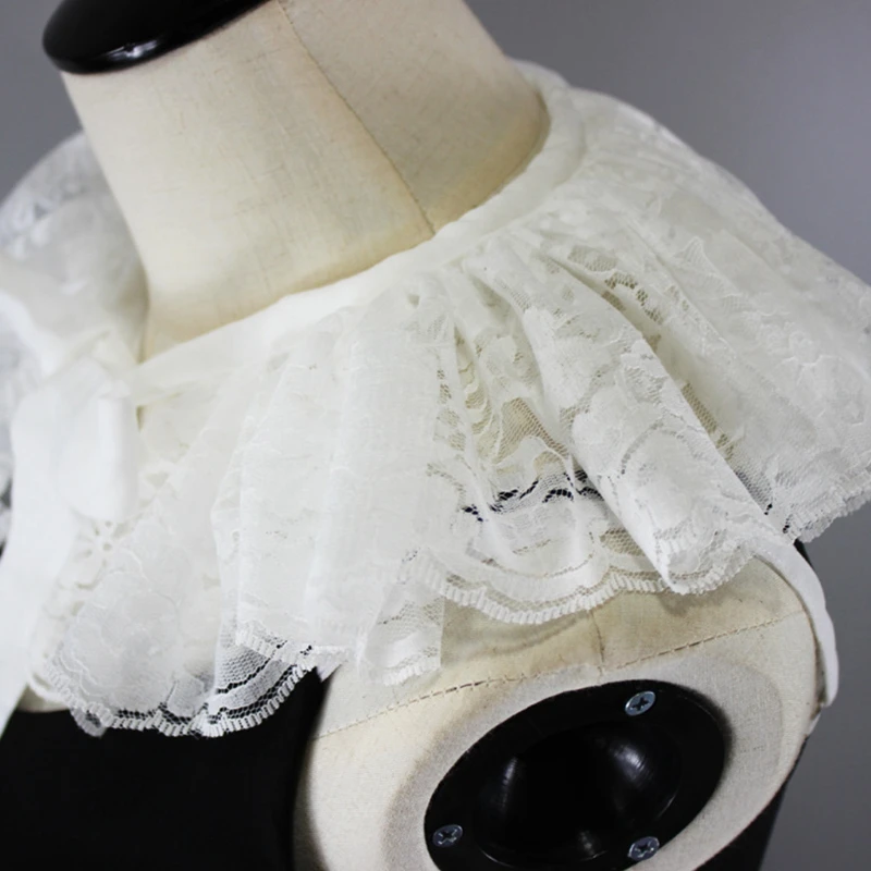 

Sweet Pleated Floral Lace Faux Collar Shawl Half Shirt Ribbon Bow Vintage Neck Warmer Decorative Necklace Mini Capelet