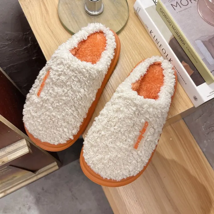 Autumn and Winter  Ladies Cotton Slippers Simple and Comfortable Cotton Slippers Women Flat Slippers Women Furry Slippers Women