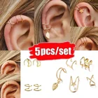 Каффы женские в виде листьев и звезд, изящная бусина-Шарм, 5 шт., минималистичные, без пирсинга, двойная зажим для ушей, поддельные ювелирные изделия, серьги, Надеваемые На ушной хрящ