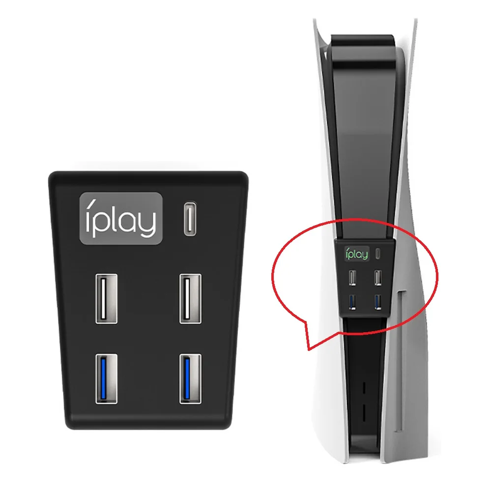 USB разветвитель для PS5 5 в 1 Суперскоростной адаптер типа C Высокоскоростные порты
